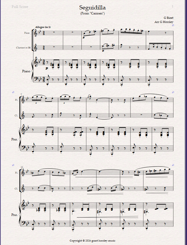 Seguidilla From Bizet's "Carmen". For Flute Clarinet and Piano. Seguidilla From Bizet's "Carmen". For Flute Clarinet and Piano. - Image 2