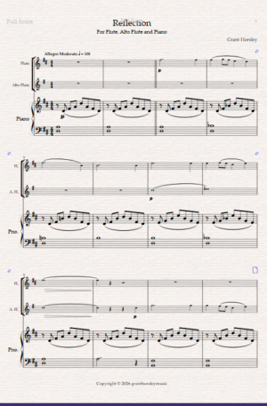 Home Reflection. For Flute, Alto Flute and Piano.