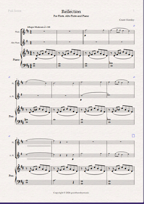 Reflection. For Flute, Alto Flute and Piano. Reflection. For Flute, Alto Flute and Piano. - Image 2