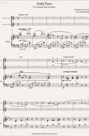 Products Dark Eyes Traditional Folk Song – For Clarinet Duet and Piano.