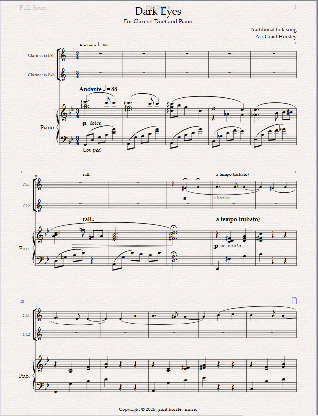 Dark Eyes Traditional Folk Song - For Clarinet Duet and Piano. Dark Eyes Traditional Folk Song - For Clarinet Duet and Piano. - Image 2