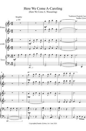 Home Here We Come A-Caroling (Here We Come A-Wassailing) (intermediate piano trio, 1-piano -6-hands)