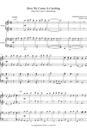 Home Here We Come A-Caroling (Here We Come A-Wassailing) (intermediate piano duet)