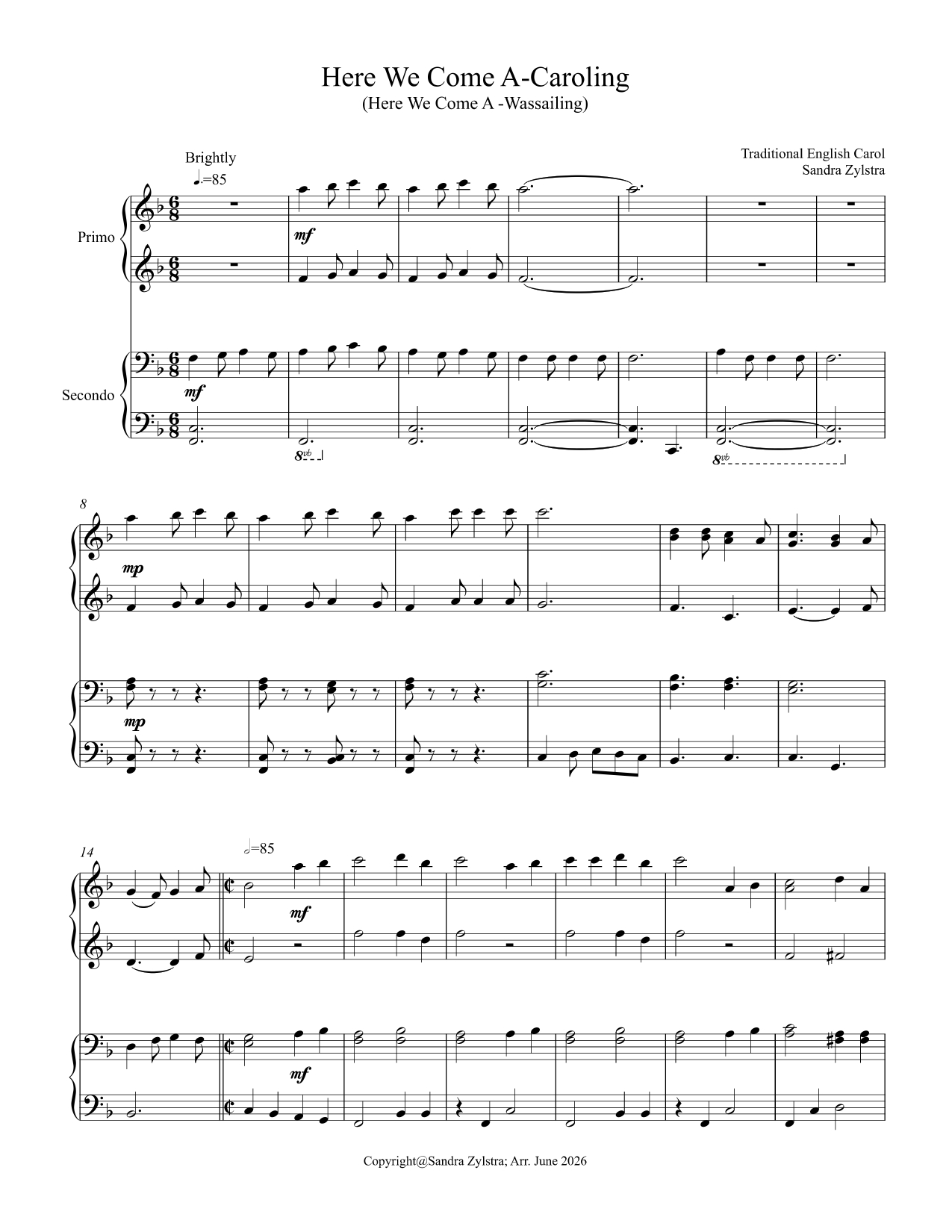 Here We Come A-Caroling (Here We Come A-Wassailing) (intermediate piano duet) Here We Come A-Caroling (Here We Come A-Wassailing) (intermediate piano duet) - Image 2