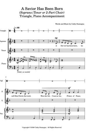 Home A Savior Has Been Born (ST or 2-Part Choir, Triangle, Piano Accompaniment)
