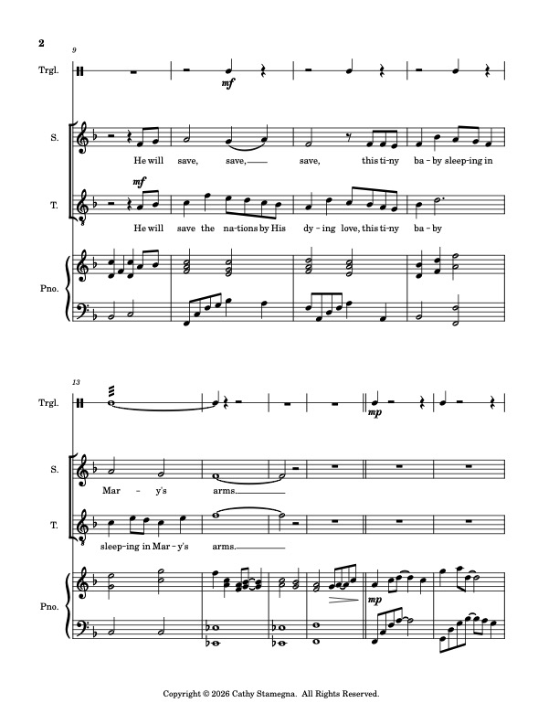 A Savior Has Been Born (ST or 2-Part Choir, Triangle, Piano Accompaniment) A Savior Has Been Born (ST or 2-Part Choir, Triangle, Piano Accompaniment) - Image 3