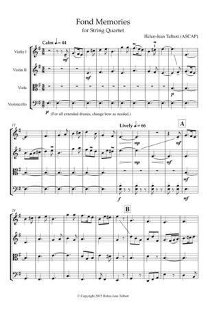 Fond Memories, for String Quartet