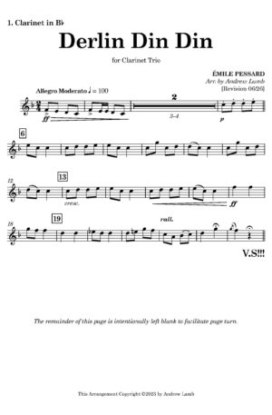 Émile Pessard | Derlin Din Din (Chant du Matin) | for Clarinet Trio
