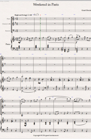 Home Weekend in Paris. A Jazz Waltz for Wind Trio and Piano (Flute, Clarinet & Bassoon).