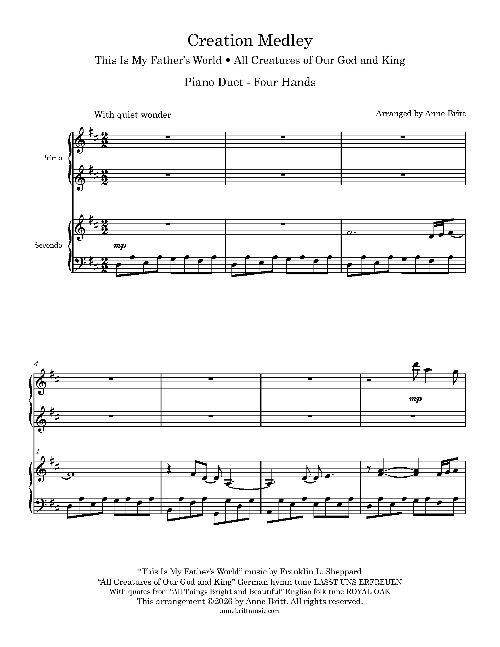 Creation Medley: This Is My Father's World / All Creatures of Our God and King (piano duet) Creation Medley: This Is My Father's World / All Creatures of Our God and King (piano duet) - Image 2