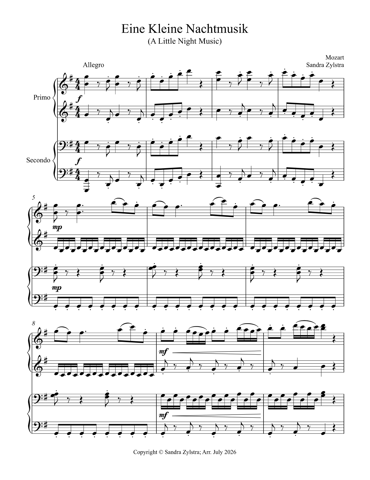 Eine Kleine Nachtmusik (late intermediate piano duet) Eine Kleine Nachtmusik (late intermediate piano duet) - Image 2