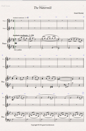 The Watermill. For Flute Duet and Piano.