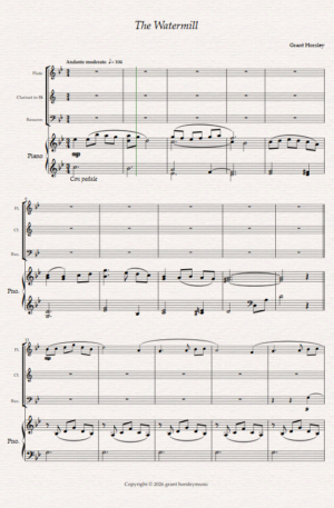 The Watermill. For Wind Trio and Piano. (Flute, Clarinet and Bassoon).