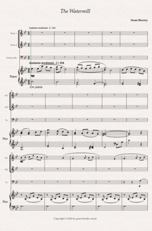 The Watermill. For Mixed Quartet (2 Flutes, Cello and Piano)