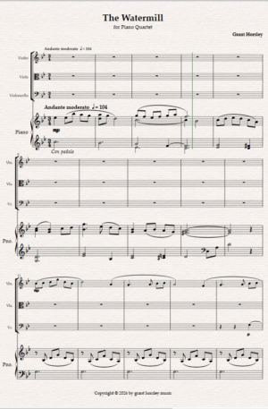 The Watermill. For Piano Quartet (Violin, Viola, Cello and Piano)