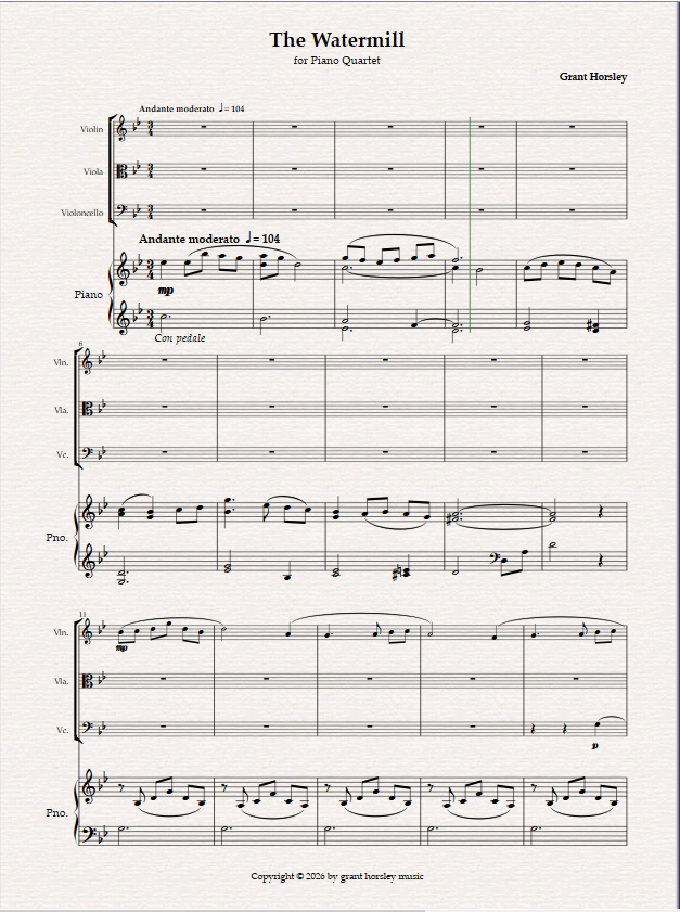 The Watermill. For Piano Quartet (Violin, Viola, Cello and Piano) The Watermill. For Piano Quartet (Violin, Viola, Cello and Piano) - Image 2