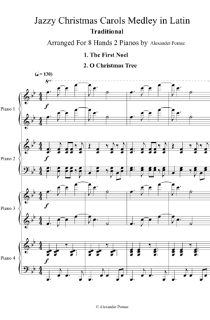 Jazzy Christmas Carols Medley in Latin – Traditional – 8 Hands 2 Pianos