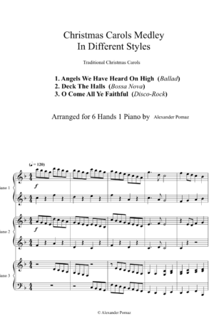Christmas Carols Medley In Different Styles – Traditional – 6 Hands 1 Piano