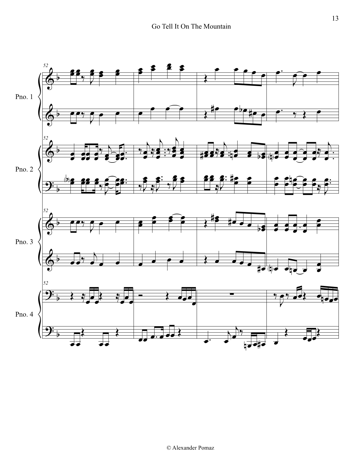 Go Tell It On The Mountain - Traditional - 8 Hands 2 Pianos Go Tell It On The Mountain - Traditional - 8 Hands 2 Pianos - Image 2