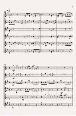 Espionage. For Saxophone Sextet. (2 Sop, 2 Alto, Ten and Bari.)