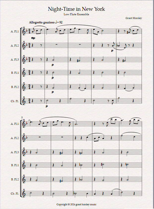 Night Time in New York. A Blue Waltz for Low Flute Ensemble. Night Time in New York. A Blue Waltz for Low Flute Ensemble. - Image 2