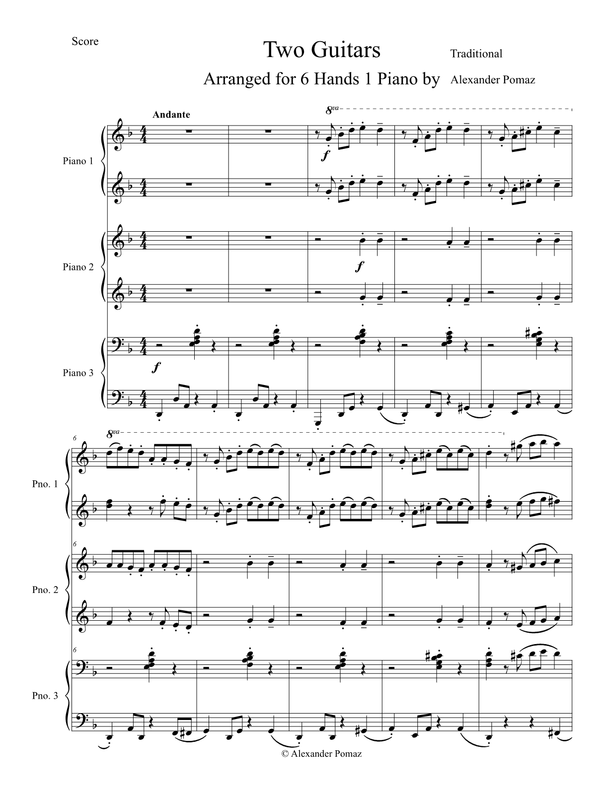 Two Guitars - Traditional - 6 Hands 1 Piano Two Guitars - Traditional - 6 Hands 1 Piano - Image 2