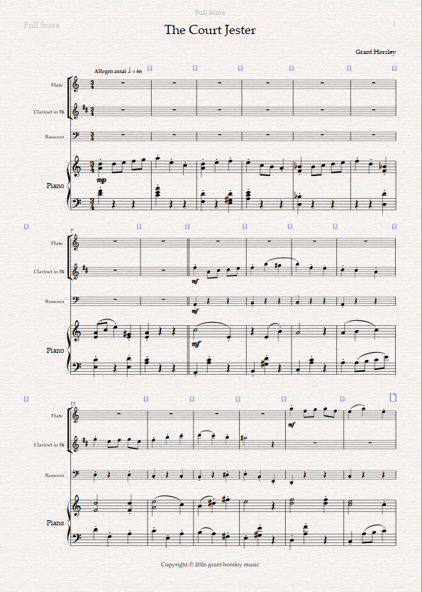 The Court Jester. For Wind Trio and Piano (Flute, Clarinet Bassoon) The Court Jester. For Wind Trio and Piano (Flute, Clarinet Bassoon) - Image 2