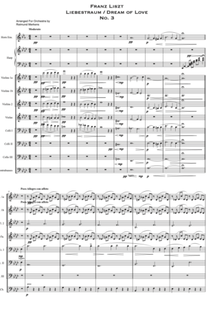 Home Franz Liszt – Liebestraum (A love dream) No. 3 – Arranged for orchestra (Conductor’s score and all parts)