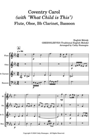 Coventry Carol (with “What Child is This”) Woodwind Quartet (Flute, Oboe, Bb Clarinet, Bassoon)