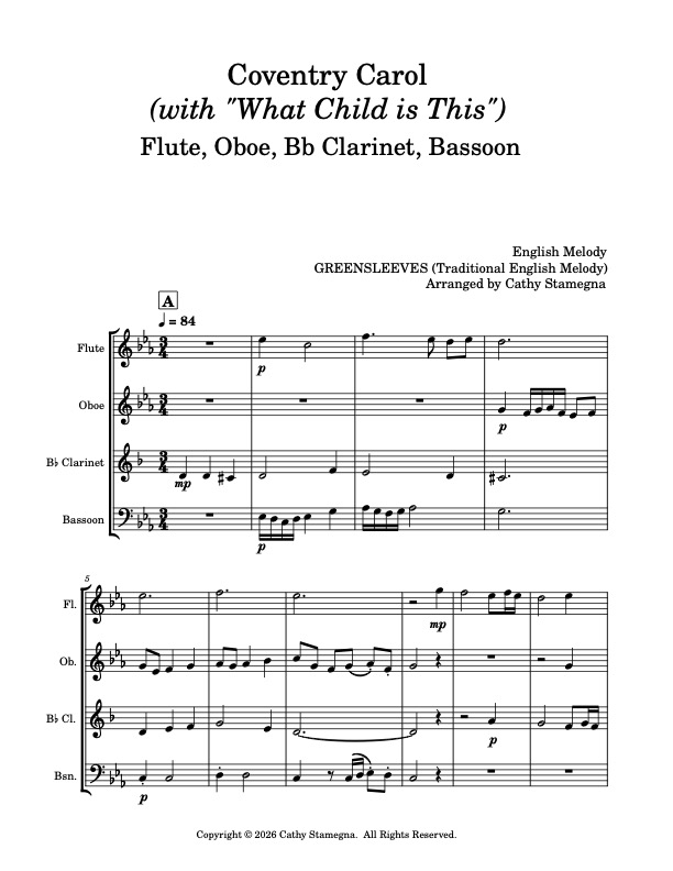 Coventry Carol (with “What Child is This”) Woodwind Quartet (Flute, Oboe, Bb Clarinet, Bassoon) Coventry Carol (with “What Child is This”) Woodwind Quartet (Flute, Oboe, Bb Clarinet, Bassoon) - Image 2