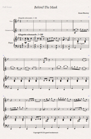 Behind The Mask. For Flute, Clarinet and Piano.