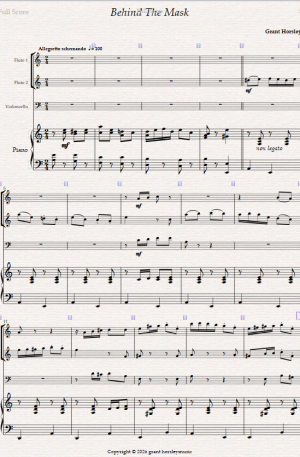 Behind The Mask. For 2 Flutes, Cello and Piano.